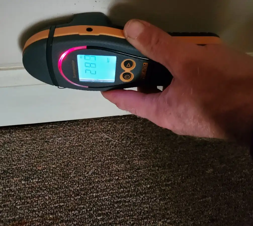 Moisture detection at baseboard during Storm Damage Restoration in Arlington